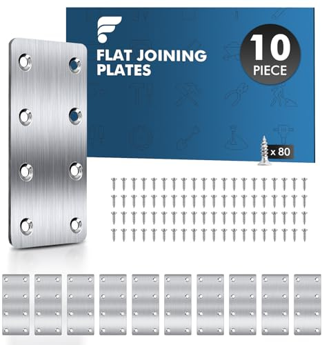 shinfly Flat Joining Plates Brackets, 10 pcs (40mm×120mm) Flat Brackets for Wood Stainless Steel with 80 Pieces of Screws, Metal Plate Joining Plates for Wood, Mending Plates for Furniture, Chair