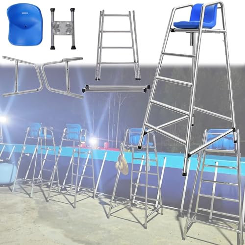 SAFWELAU Taburete Alto Escalera para Piscina Acero 180 cm de Altura Silla de Salvavidas/tumbonas de Piscina, Retirable Piscina Asiento del Equipo de Seguridad para Adultos/niños, Carga 300kg