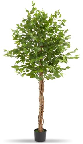 tectake® Albero di Ficus Artificiale, Foglie Realistiche, Vaso in Plastica, Decorazione per Soggiorno, Ufficio e Interni, Facile da Pulire, Arredamento - 180 cm