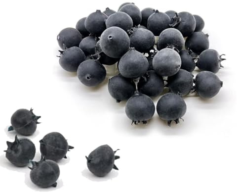 LATRAT 50 Stück Kunststoff Blaubeere, Lebensechte Blaubeere Deko, Künstliches Obst Gemüse Dekoration, für Künstliche Fruchtstützen, Gartenbüro Dekoration Foto Requisiten
