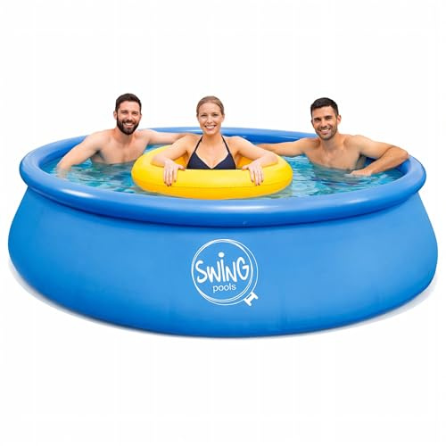 HAF® Swing Quick Up Pool i blått med måtten 457 x 107 cm | ca. 12,395 liters vattenkapacitet | självbyggande och självbärande swimmingpool | trädgårdspool/uppställningspool utan filterpump