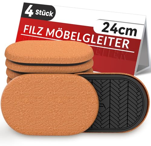 Patin Glisseur pour Meuble Lourd,Marron Ovale 4 Pièces - 24cm × 14.5cm, Grands Patins pour Meubles,Déplacez Les Meubles Lourds Rapidement et Facilement, Protégez Le Plancher de Bois Franc