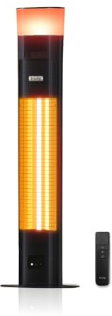 Frivibe - Riscaldatore elettrico a infrarossi nero da 43 pollici con altoparlante Bluetooth e LED, IP65, elegante corpo in alluminio unibody, timer 24 ore, 1500 W per interni ed esterni