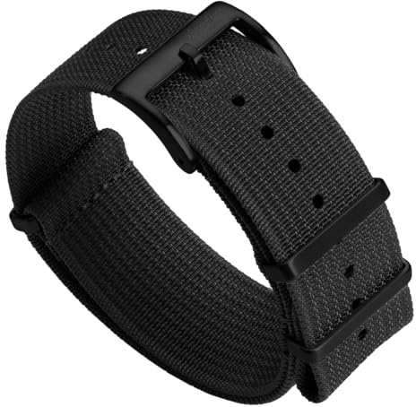 WatchGecko Cinturino in nylon Ridge, nero con fibbia in PVD nero, 20 mm