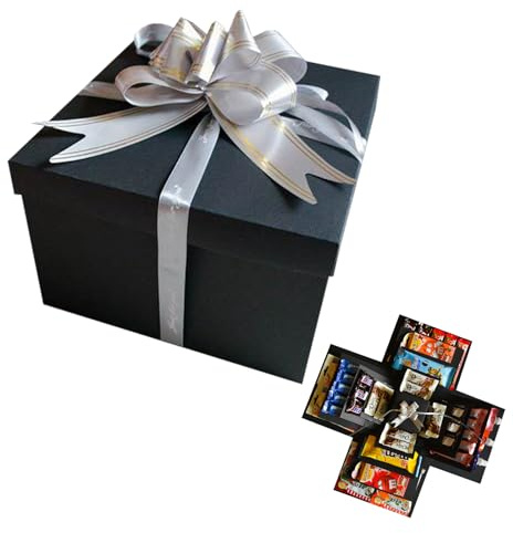 Scatola Regalo Creativa a 5 Strati, Scatola Snack con Nastro e Nastro Biadesivo,Creativa Scatol di Esplosione,Scatol Sorpresa Fai Da Te per Compleanni, San Valentino, Matrimoni, Anniversari (nero)