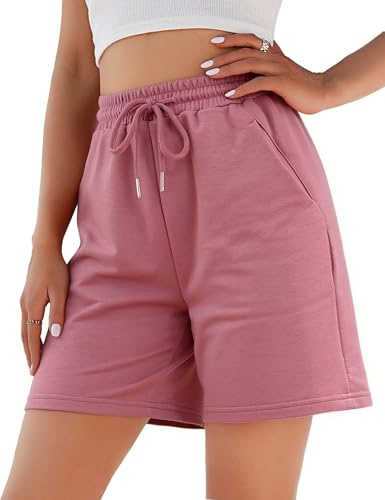 Litherday Pantalones Cortos Mujer Cortos Deportivos Verano Pantalones de Jogging para Fitness Running Gimnasio Cortos para Correr Cintura Alta con Bolsillos (Rosa Oscuro, XL)