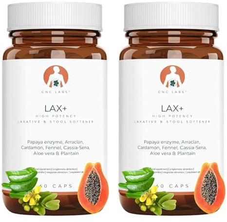 Laxante LAX+ 2x botellas, Alivia el Estreñimiento Adultos 100% Natural & Vegano, Ablanda las Heces, Efectivo & Rapido con Papaya, Arraclan, Cardamo, Hinojo, Sena, Aloe & Plantago