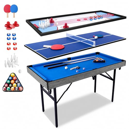 hotsizz Multifunktionale Spieltische,137×68.5×78.5cm,Enthält Billiardtisch/Tischtennisplatte/Sandfox-Ball/Bowling，EIN Spieltisch für Erwachsene und Kinder