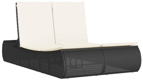 Nqyjm Lettino da giardino con schienale regolabile in 3 posizioni, doppio lettino da sole con cuscino, in polyrattan nero, sedia a sdraio da spiaggia, per esterni, giardino, terrazza, balcone, piscina