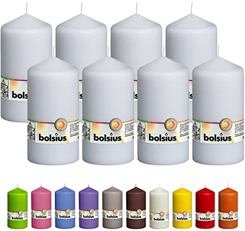 Bolsius Glatte Stumpenkerzen - Weiß - 8 Stück - 15 x 8 cm - Dekorative Haushaltkerzen - Länge Brenndauer 65 Stunden - Unparfümierte