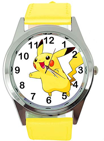 Taport® Quarz-Armbanduhr mit Pikachu-Motiv und gelbem Lederband + Gratis Ersatzakku + Gratis Geschenkbeutel