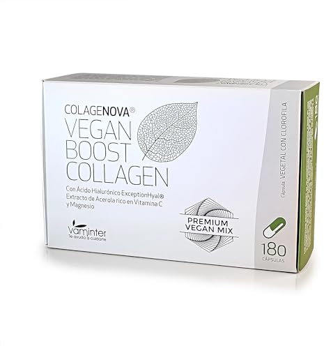 COLAGENOVA Vegan Boost, Colágeno Vegano Con Ácido Hialurónico, Extracto de Acerola Rico en Magnesio y Vitamina C, MIx de Amoniácidos de Origen Natural (180 CAPSULAS, Neutro)