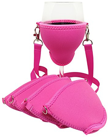 Eff Em Concept WineHolder XL - Weinglas-Halter für den Hals, Weinglashalterung inkl. Halstrageband (Pink 5er Set)