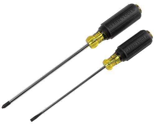 Klein Tools 85742 Screwdriver Set, Made in USA, 3/16 Cabinet and #2 Phillips Precision Machined Tips, Cushion-Grip Handles, Round Shank, 2-Piece