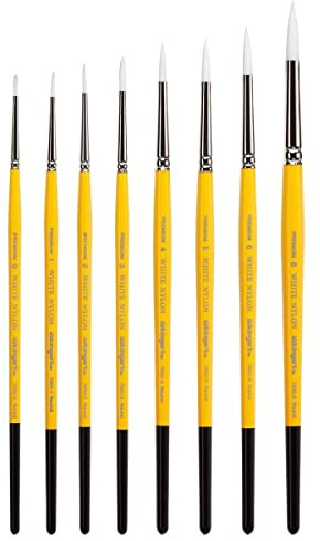 KINGART Premium 8 pc. Gold Grip 7950 Series Round Artist Brush Set, White Nylon Synthetic Hair for Face Painting, Fabric, Ceramics, Short Handle, 8 Sizes: 0, 1, 2, 3, 4, 5, 6, 8