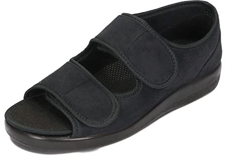 OrtoMed Offene Orthopädische Schuhe Damen Herren Verstellbare Breite Orthopädische Einlegesohle Klettverschluss Microvelour Schwarz 36-46 EU (Schwarz 513, Numeric_38)