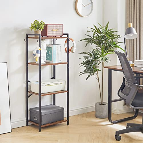 YMYNY Scaffale a 4 livelli, Libreria, Mensola a gradini, Alto 112 cm, Telaio in Metallo, Stile Industriale, per Soggiorno, Studio, Ufficio, Cucina, Retro marrone e nero HBC004H