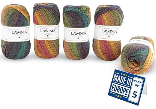 LAWINIA COLORISH Premium Laine Multicolore Dégradé, Pelotes de Laine Super Douce Pour Bébé 5x100g-350m Laine à Tricoter, Pelote de Laine Multicolore, Certifié OEKO-TEX Hypoallergénique Fil Arc En Ciel
