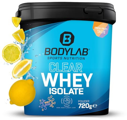 Bodylab24 Clear Whey Isolate Zitrone 720g, Eiweiß-Shake aus bis zu 96% hochwertigem Molkenprotein-Isolat, erfrischend fruchtiger Drink, Whey Protein-Pulver kann den Muskelaufbau unterstützen