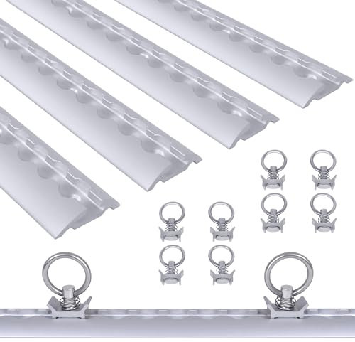 NAIZY 4 x 1m Airlineschiene Set Aluschiene mit 10 Zurrösen, Kederschiene Set inkl. M6 Bohrungen, Schraubfitting Airlineschiene Ladungssicherung für LKWs und Wohnmobile