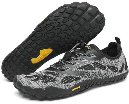 SAGUARO Zapatillas Barefoot Hombre Mujer Zapatillas Minimalistas para Deportes Acuaticos - Ligeras Antideslizante Respirable con Caja Suela Zero Drop, Grasa Negra, 42 EU