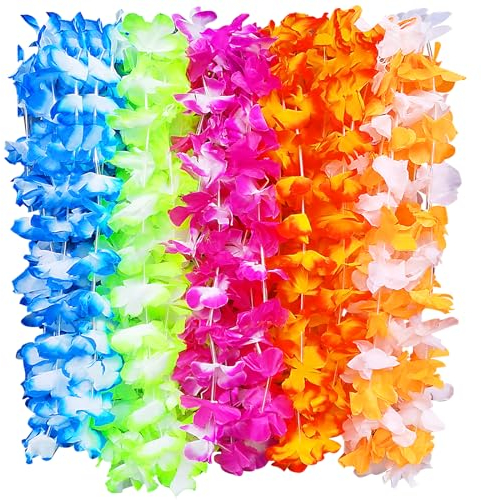 Ysimple 20 Piezas Cadenas de Flores Hawaianas,Guirnalda Hawaiana,Collares Hawaianos Fiesta Baratos,Multicolor Collar Hawaiano Flores Decoración de Tropical,para Summer Playa Tema Fiesta Hawaiana