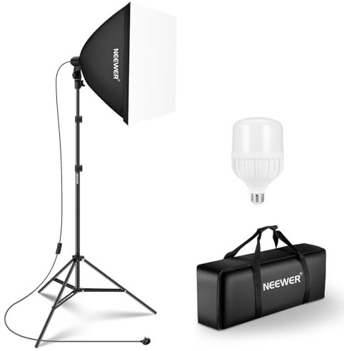 NEEWER 350W Equivalent Softbox Lighting Kit, 5700K LED Light Bulb, 24x24 inches Softbox with E26 Socket, Photography Continuous Lighting Kit, Photo Studio Equipment, NK300