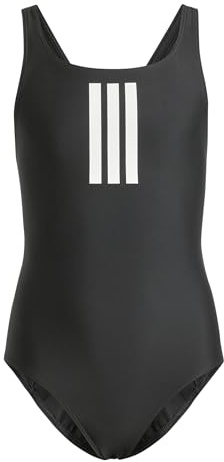 adidas Girl's 3-Stripes Swimsuit Kids Swimwear, Black/White, 9-10 Years
