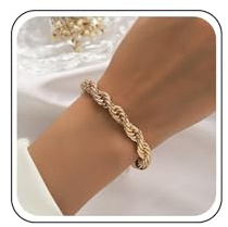 Xduargs Punk Rope Chain Bracelet Chunky Rope Link Chain Bracelet Vintage Thick Twist Link Chain Bracelet Bangle Bracelet Jewelry for Women and Girls
