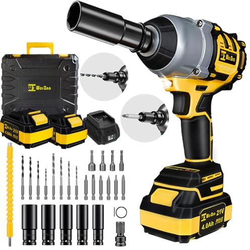 1/2 inch Cordless Impact Wrench,650Ft-lbs (800N.m) Brushless Power Impact Driver,3000RPM High Torque Impact Gun,2x 4.0 Battery, 5 Sockets,8 Drill,6 Screws for Home Car Tires Truck Mower