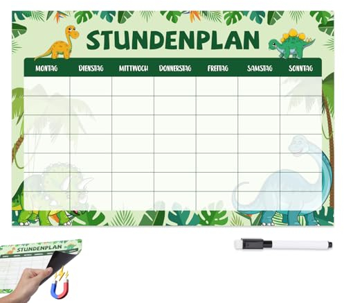 LOOPES Dino Stundenplan Magnetisch Abwischbar Jungen Dinosaurier Einschulung Geschenk Kinder Stundenplan Wochenplaner Lern Stundenplan inkl. Stift für Junge Mädchen Schulanfang