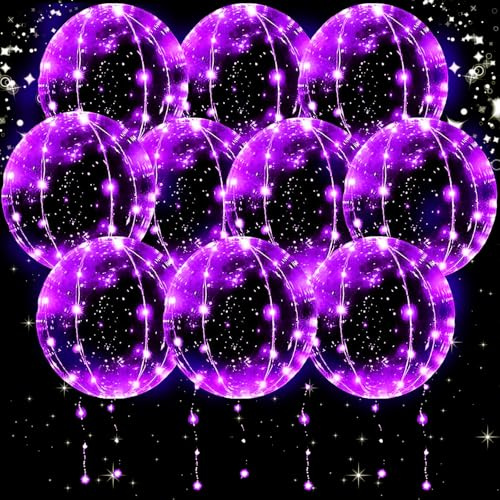 YOUYIKE LED Ballon Lumineux, 10 Paquets de 20 Pouces Helium Bobo pour Deco Mariage, Saint Valentin, Anniversaire (Violet)