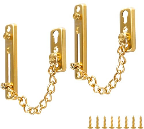 WATUNID Lot de 2 chaînes de sécurité de porte en acier inoxydable avec 8 vis - Serrure à chaîne antivol - Serrure de sécurité pour porte d'appartement - Pour hôtel, famille, portes intérieures et