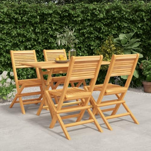 KATERYY 5-TLG. Garten-Essgruppe Massivholz Teak,GartenmöbelSet aus massivem Teakholz Esstisch mit 4 klappbaren Stühlen