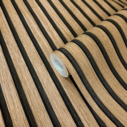 WALLCOVER Skandi, carta da parati in tessuto non tessuto, colore marrone, effetto 3D, pannelli in legno naturale, moderna parete in legno, 10,05 m x 0,53 m, made in Germany (Confezione da 5)