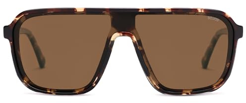 SOJOS Occhiali da sole polarizzati retrò pilota uomo donna occhiali da sole moderni quadrati sportivi con protezione UV400 adatto per attività all'aperto, escursionismo, pesca SJ2644, tartaruga, m