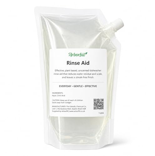Dishwasher Rinse Aid, Unscented, 1 Litre Refill, Plant Based and Vegan Effective Streak Free Rinse Aid