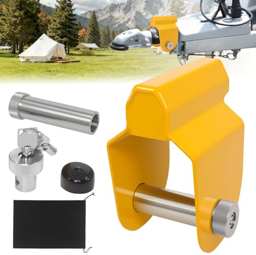 Poweka Anhänger Schloss mit Gehärteter Stahlverstärkung, Caravan Wohnwagen Schloss mit 3-lagiger Metallstruktur, Deichselschloss Wohnwagen Kompatibel mit ALKO AK130/AK160/AKS1300/2004/3004