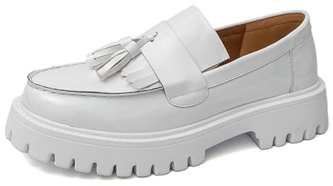 sekiueo Mocassins À Plateforme Hommes Chaussures Habillées À Bout Rond Chaussures Légères pour Les Affaires Et Les Soirées,Blanc,39 EU