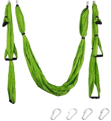 GYTTDERFL Columpio Yoga Aereo Juego de hamacas aéreas for Yoga, Pilates, Yoga, Hamaca, Correa de Gimnasio, Vuelo y balanceo, Dispositivo de tracción aérea, Equipo de Fitness for el hogar(Green)