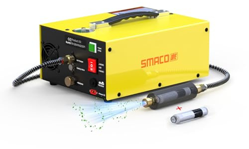 SMACO Compresor de Aire PCP Portátil 4500Psi / 30Mpa, Bomba de Aire de Alta Presión con Convertidor Incorporado Apagado Automático 12V CC o 110V / 220V CA para Paintball, Mini Botella de Buceo