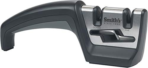 Smith’s 50101 Pull-Thru Knife & Scissor Sharpener – Black/Silver – Pull-Thru Knife Sharpener – Left & Right-Handed Scissor Sharpener – Coarse & Fine Sharpening Slots – Straight & Serrated Blades