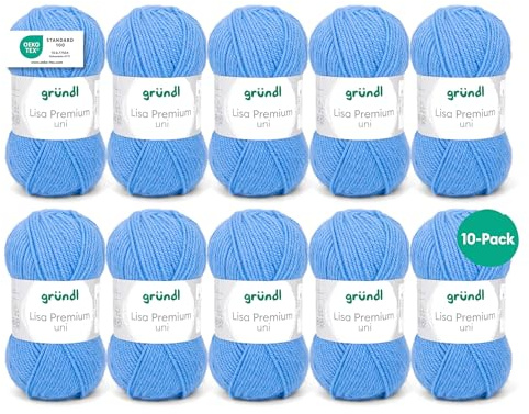 Gründl Wolle Lisa Premium uni - Garn zum Stricken - Strickgarn - Häkelgarn - Weich und hautfreundlich - 100% Polyacryl 10 Knäuel 50 g / 133 m - Nadelstärke 3,5-4,5 - Mittelblau