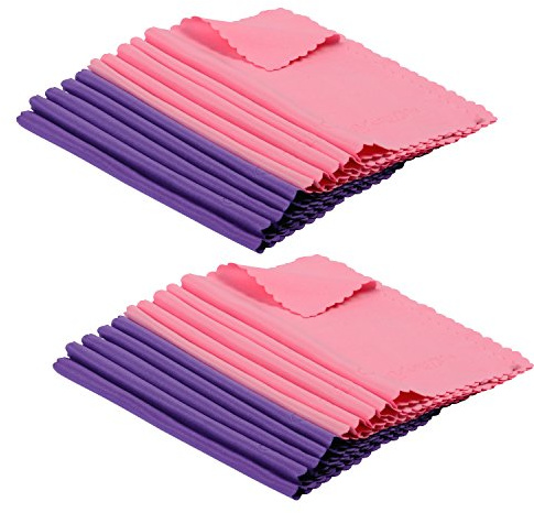 ColorYourLife 20-Pack Microfiber Cleaning Cloths for Smart Phone, Laptop, Tablets, Lenses, LCD Monitor, TV, Camera, Eyeglasses, Optics Etc (Purple + Pink)