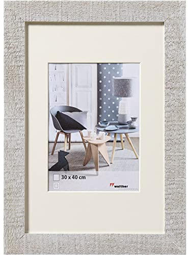 walther design Bilderrahmen hellgrau 30 x 40 cm mit Passepartout, Home Holzrahmen HO040X