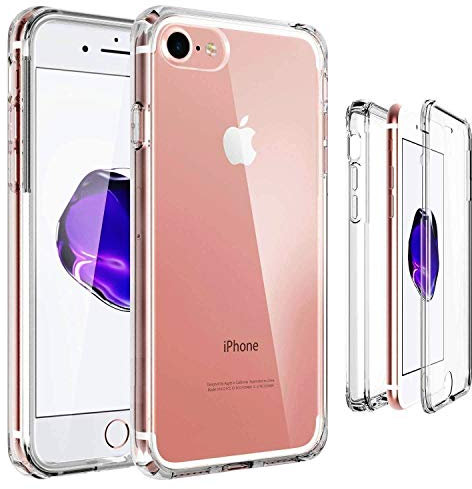 NWNK13 For iPhone iPhone 8 Plus/iPhone 7 Plus Case Crystal Clear Slim Fit Front & Back 360° Case Built-in Screen Protector Transparent Full Body Silicone Gel Mobile Phone Cover for iPhone 8+