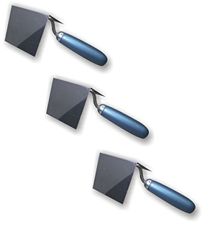 3er Set DEWEPRO® Innenecken-Kelle - Langlebige Edelstahl-Eckenkelle mit Holzgriff - Profi Handwerkerqualität - 120x97x97mm