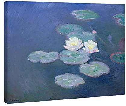 Wieco Art Water Lilies Canvas Prints Wall Art of Claude Monet Famous Floral Oil Paintings Reproduction Stretched and Framed Classic Flower Pictures Giclee Artwork for Bedroom Home Office Decorations