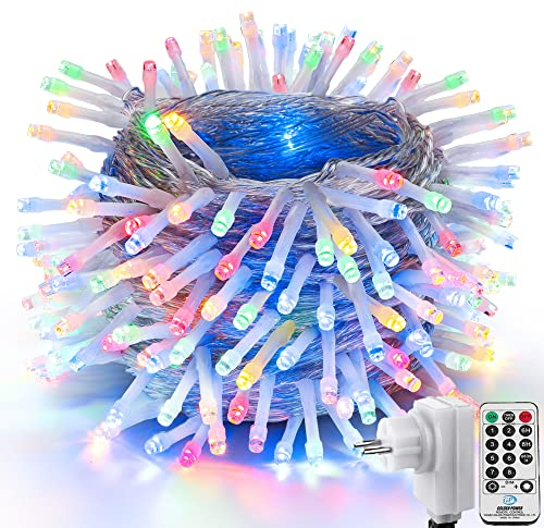 NEXVIN Guirlande lumineuse d'extérieur 20 m - 200 LED - Éclairage de Noël - Alimentation extérieure avec minuterie - Fonction mémoire - Étanche - 8 modes - Multicolore - Guirlande lumineuse d'arbre de