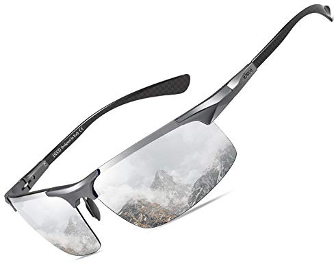 DUCO Lunettes de Soleil Polarisées UV400 pour hommes en Fibre de Carbone pour Sports de Plein air avec Monture en Métal 8277 (argent)